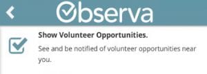screenshot of observa app volunteer